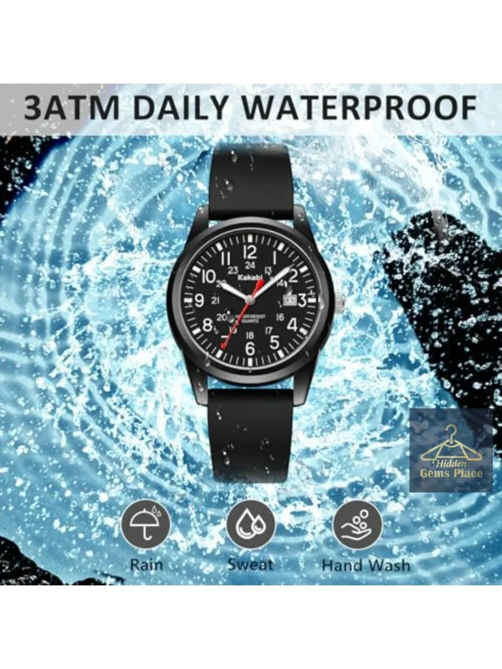 Men's Easy to Read Military Sport Analog Quartz Wristwatch with Silicone Strap,
